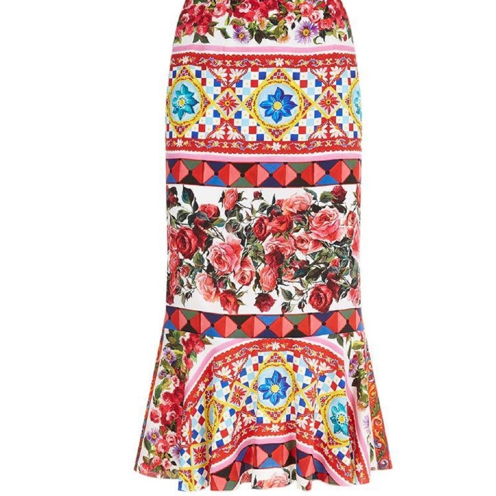 New Dolce & Gabbana Mambo Print Peplum Skirt